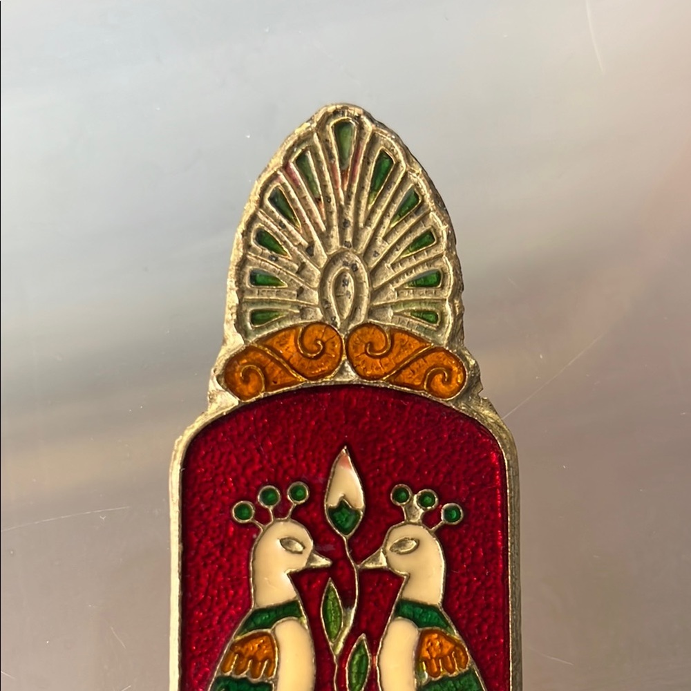 🐂🦚Peacock/Bull Vintage Brass & Enamel Cloisonné Mail Clip/Paper Clip/Desk Clip - Picture 12 of 17